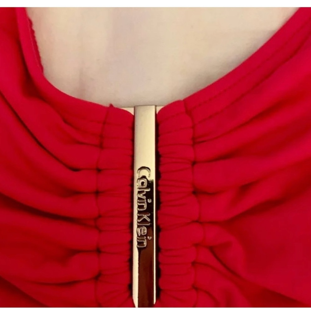 Calvin Klein Atomic PINK halter shirred slimming swimsuit size 14 NWT! MSRP $118 - Picture 6 of 11